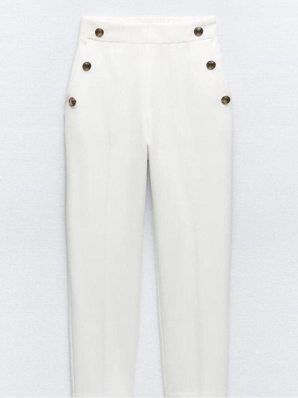 Zara White High-Waist Sailor Trousers with Button Detail